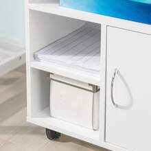 SoBuy FBT106-W Druckertisch mit Schublade und Tür Aktenschrank Rollcontainer mit Fächern Bürowagen Beistellwagen Bürocontainer weiß BHT ca: 50x75x40cm - Weiss - Übersicht 7