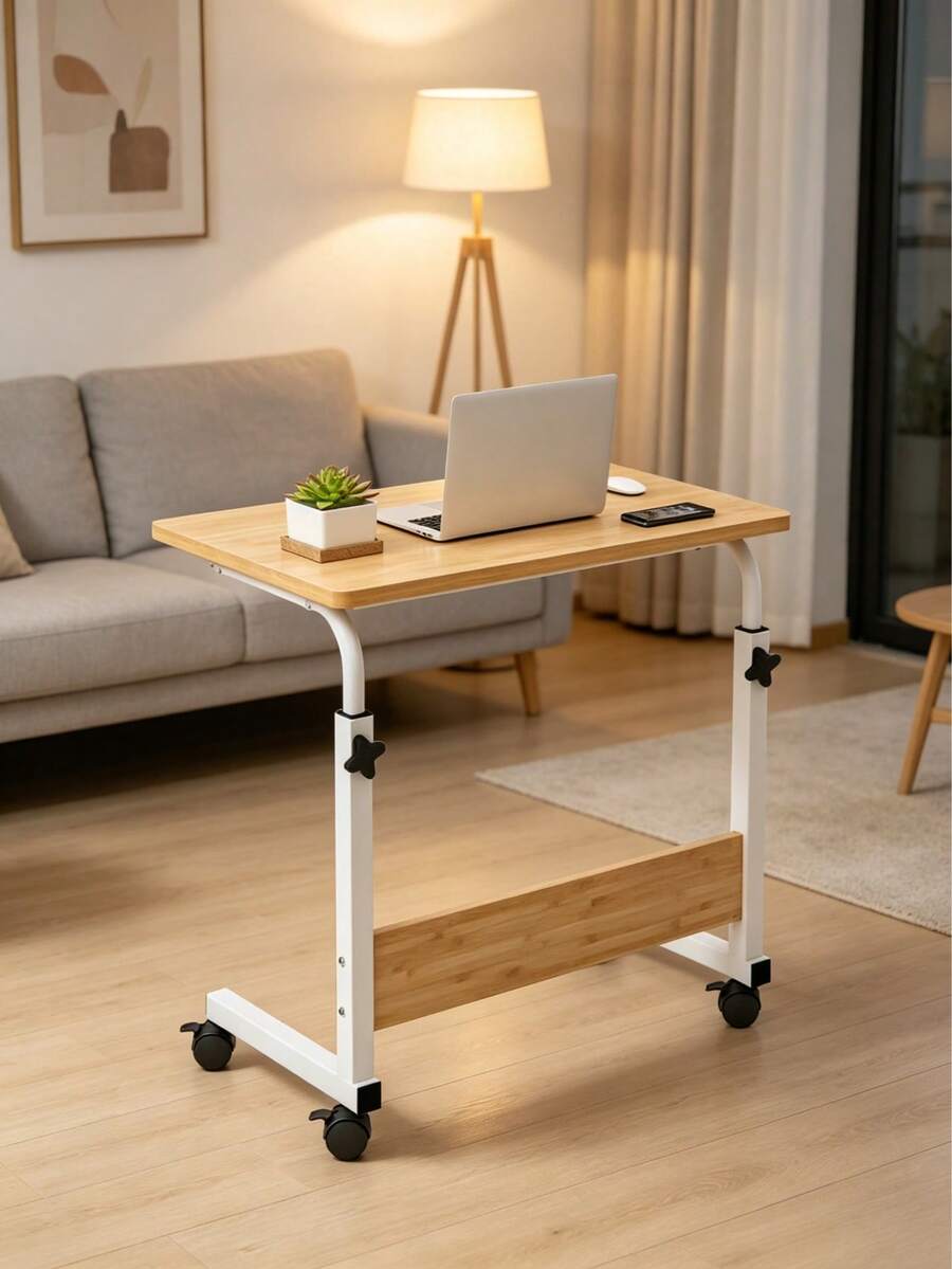 60*40 Cm Stylish Height-Adjustable Computer Desk With Lockable Casters, Space-Saving Mobile Study Desk For Bedroom, Living Room And Office