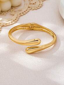 3pcs/Set Minimalist Geometric Asymmetric Teardrop Metal Bangle Set, Thick Solid Alloy Material, Suitable For Women - Gold - View 6