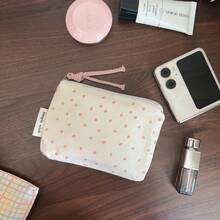 Ins Pastoral Style Floral Polka Dot Plaid Print Makeup Bag, Cute Fabric Zipper Portable Storage Pouch - Coin Purse - View 4