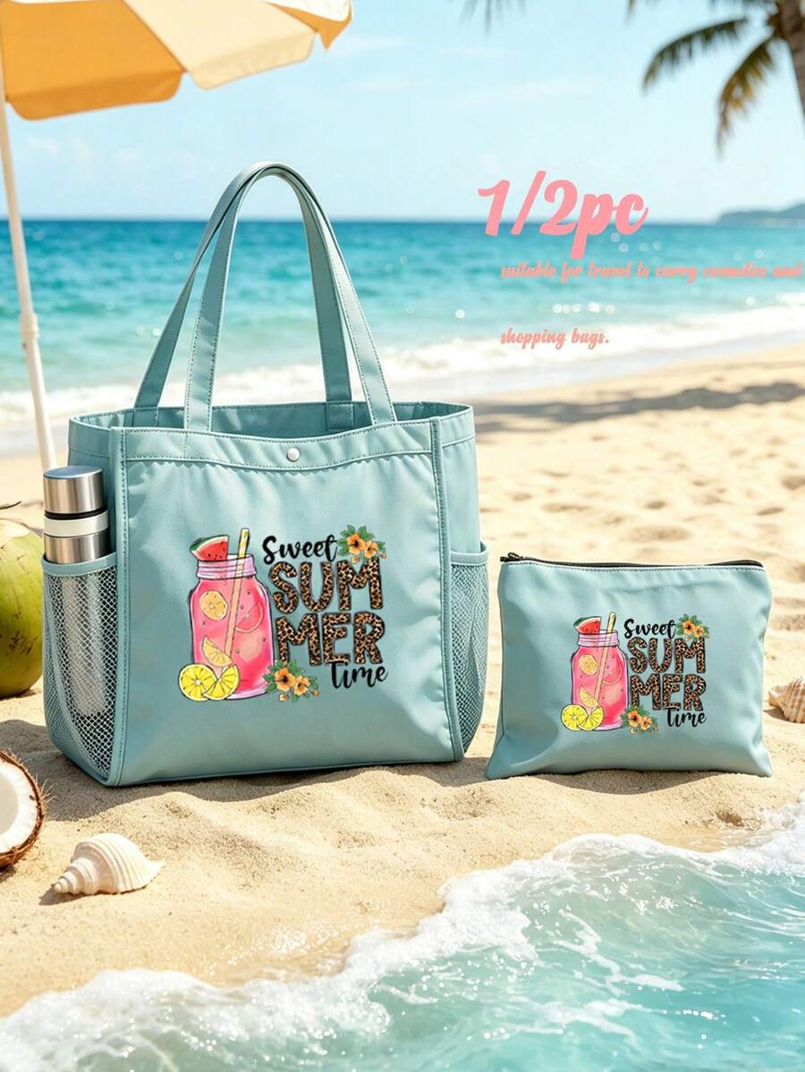 1/2pcs Sweet Summer Leopard Print Storage Bag, Suitable For Travel Carrying Cosmetics And Shopping Bags - Multicolor - View 1