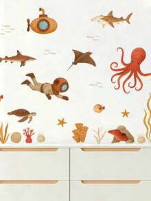 1pc Healing Ocean Style Wall Sticker Waterproof Moisture-Proof Removable Self-Adhesive PVC Sticker Bathroom Children's Room Baseboard Decoration Watercolor Underwater Coral Tropical Fish Cartoon Marine Life Wall Decal - Wall Stickers - View 8