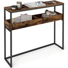 VASAGLE Narrow Entryway Table, 2-Tier Console Table With 2 Drawers, 24 X 100 X 80 Cm, Rustic Brown And Ink Black - Brown - View 8
