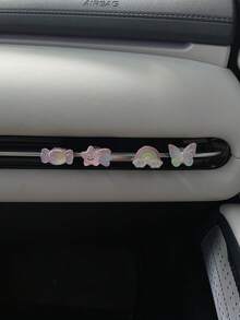 4pcs/8pcs Fine Glitter Rainbow Cream Glue Cloud Car Air Vent Decor Clips, Cute Healing Style Rainbow Car Air Vent Decor Clips, Cartoon Candy Style DIY Resin Cloud Decoration Accessories, Car Air Vent Clips, Car Air Vent Clips, Two-Prong Clips, Air Vent Clips, Center Console Metal Material, Universal Car Air Vent Clips (No Fragrance) - A - View 8