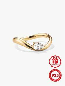 Luxury S925 Sterling Silver Pear-Shaped Cubic Zirconia Wave Ring For Women - Wave Ring - View 1