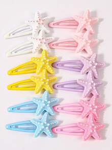 12Pcs Sparkly Starfish BB Hair Clips, Macaron Multicolor Sea Star Barrettes Cute Mermaid Beach Hair Accessories For Girls Daily Party Decor - Multicolor - View 3