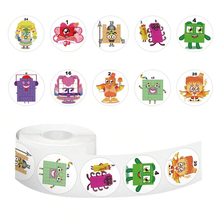 500pcs Number Blocks Sticker Roll, 10 Styles, Aesthetic Stickers, High Quality Stickers Scrapbook, Journaling, Laptop, Bumper, Skateboard, Water Bottles, Suitcase, Decorative Paper, Refrigerator, Car, Plan Book, Rewards Stickers School Supplies - Digital Blocks - View 1