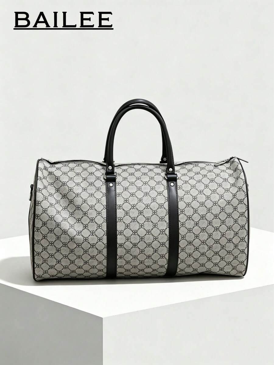 Borsa da viaggio casual-chic, elegante, orientata al business, in pelle PU stampata con cerniera, manici di trasporto doppi con tracolle regolabili, ottima come regalo. - Avorio - Visualizzare 1