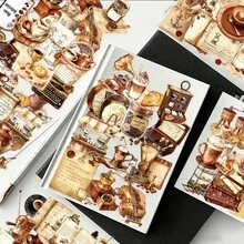 56 pezzi Adesivi vintage per caffetteria, adesivi in vinile impermeabili con motivi vintage acquerello di chicchi di caffè, macinacaffè e tazze per bottiglie d'acqua, laptop, diario, album di ritagli, regali, decorazioni e forniture scolastiche - A - Visualizzare 3