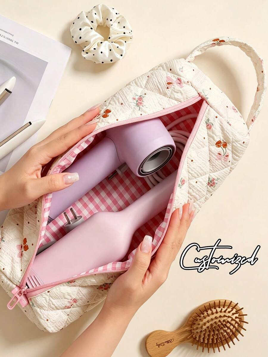 Customizable Name Text Hair Dryer Protective Cover, Fashionable Zippered Storage Bag With Exquisite Bow Design, Durable Fabric, Zipper Closure For Excellent Sealing And Dust-Proofing. Can Store Hair Dryers, Curling Irons, Straightening Irons And Other Hair Styling Tools And Accessories, Organized And Tidy. Highly Practical, Suitable For Home Storage, Travel, Fitness And Hair Salon Use. Combines Decorative And Practical Features - Multicolor - View 1