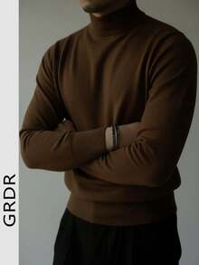 GRDR 男士圆领长袖毛衣，百搭日常针织套头衫 - 棕色 - 查看 7