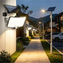 太陽能戶外壁燈 234 LED 感應投光燈 IP65 防水 3 種模式 安防燈 適用於花園、露台、門廊、車庫、庭院 - 1pc - 查看 4