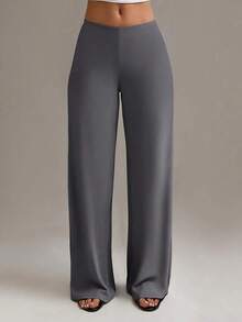 Pantalones rectos de cintura alta para mujer de talla grande, nuevo diseño de primavera/verano - Gris - Ver 2