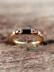 1pc Bohemian Vintage Fashion Minimalist Ring, Square Black Vintage Design, Versatile Minimalist Ring - Multicolor - View 1