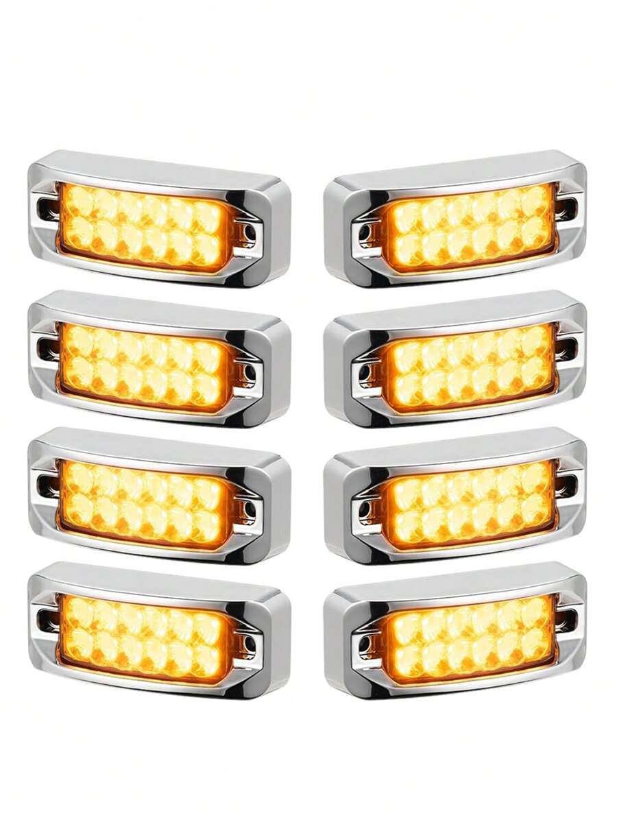 8pc Rectangular Side Ceiling Light Tab Strobe Lights 12-24v - 黃色 - 查看 1