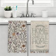 MEMNUN 2件裝復古線條野花 Home Sweet Home 印花廚房巾 15.75*23.62in(40*60cm)/ 17.71*27.56in(45*70cm) 柔軟超細纖維材質 洗碗布 清潔布 手巾 廚房浴室日常家居裝飾 適合廚房與餐廳裝飾 全季節適用 - 彩色 - 查看 10