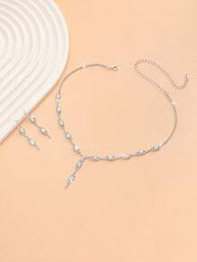 3pcs Full Rhinestone Crystal Gemstone Necklace, Neck Decoration, Suitable For Banquet, Wedding, Anniversary, Valentine's Day Jewelry Set - White - View 4