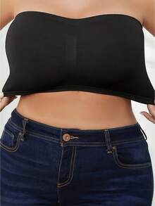 3pcs Set Minimalist Plus Size Solid Color Seamless Bandeau, Thin Plus Size Bandeau Suitable For Daily Wear - Multicolor - View 5