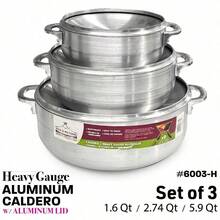 3 Pcs Set Heavy Gauge Aluminum Caldero With Lid. Set Includes 1.6 Qt, 2.74 Qt & 5.9 Qt. - View 2