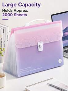 OBOVAY 1pc Gradient Color Expandable File Folder, Aesthetic Modern Premium Plastic Rectangular Accordion Style With Handle Clasp, Large Capacity Portable Document Classification Paper Storage Organizer Box, Suitable For Students School Office Back To School Supplies - Multiple Styles - View 4