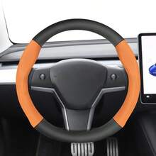 Hocasen 碳纤维纹理皮革和透气PU皮革方向盘套,适用于特斯拉Model S/Model 3/Model Y/Model X/Model Y L及其他车型,颜色可选:黑色、酒红色、摩卡色、橙色 - Perforated Steering Wheel Cover - 查看 25