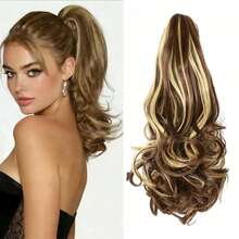 14" Curly Wavy Ponytail – Claw Clip Synthetic Hair, Highlight Blonde Layered High Volume, Easy Install For Daily/Party/Formal - Multicolor - View 10