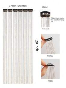 12pcs Glitter Tinsel Hair Extensions Rainbow Colorful - Multicolor - View 4