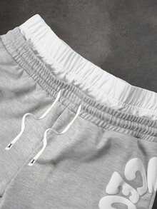 Teen Boys Letter Print Drawstring Waist Loose Casual Grey Stacked Sweatpants - Light Grey - View 4