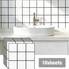 OUTANA Plaid Faux Tile Self-Adhesive PVC Wall Sticker, Minimalist Modern Style, Peel And Stick, Suitable For Kitchen Stove Area Oil-Proof Decoration, Bathroom Partial Moisture-Proofing, Rental Home Wall Easy Renovation, Cafe/Milk Tea Shop Wall Decor, Entryway/Balcony Partial Decoration. - Multicolor - View 9