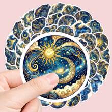50pcs Mythological Universe Grotesque Ins Style Highly Attractive Planet & Floral Creative Waterproof Stickers For Journal, Phone Case, Notebook - A - View 3
