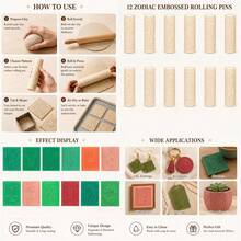 12 Zodiac Embossed Rolling Pin, Astrology Clay Texture Roller, Polymer Clay Stamp Tool, Ceramic Pottery Embossing Roller For DIY Craft Making - Multicolor - View 6