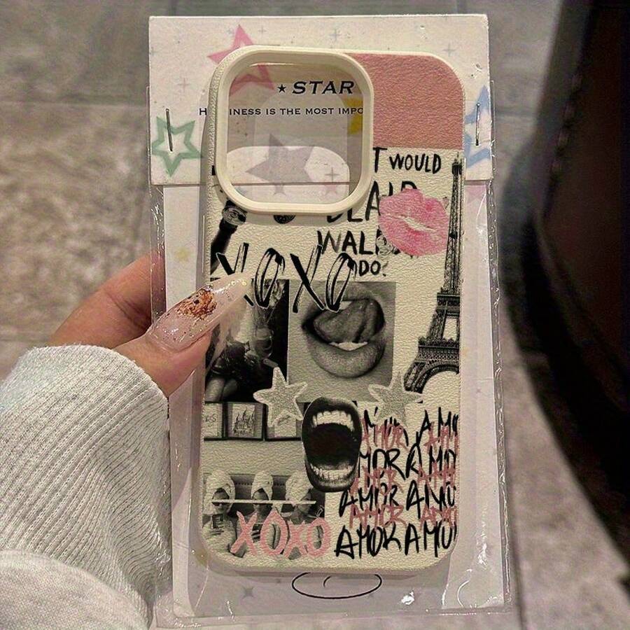 [Expédition 24h depuis DE/FR/ES] Étui de téléphone style européen et américain avec imprimé patchwork motif litchi compatible avec iPhone 17/16/15/14/13/12/11 Plus Pro Max 17Air 16e Galaxy S21-S26 Ultra Edge Fe Plus / Étui de protection antichoc complète, le meilleur choix pour les cadeaux d'anniversaire dans le style piquant de la fille Ins - 1 - Voir 1