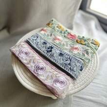 180cm DIY Embroidered Floral 3D Vintage Relief Rose Lace Trim, Distressed Crochet Hollow Fabric Accessory, Suitable For European Classical Wedding Dress, Court Style Dress, Handmade Patchwork Material, Vintage Mori Style Clothing Remake Trim - Multicolor - View 1