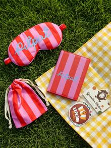 Takeoak 4 Packs Custom Name Striped Travel Set Passport Holder Eye Mask With Storage Bag Cute Stickers Personalized Gifts For Bride Wedding Couples Travel - Multicolor - View 14