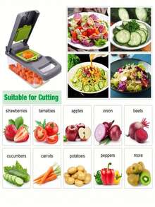 16-In-1 Multifunctional Vegetable Chopper With Handle, Includes Grater And Dicer, Suitable For Fruits, Onions, Carrots, Potatoes, Etc., With Storage Box, Perfect Christmas Gift, Kitchen Supplies, Kitchen Accessories, Grater - Grey - View 11