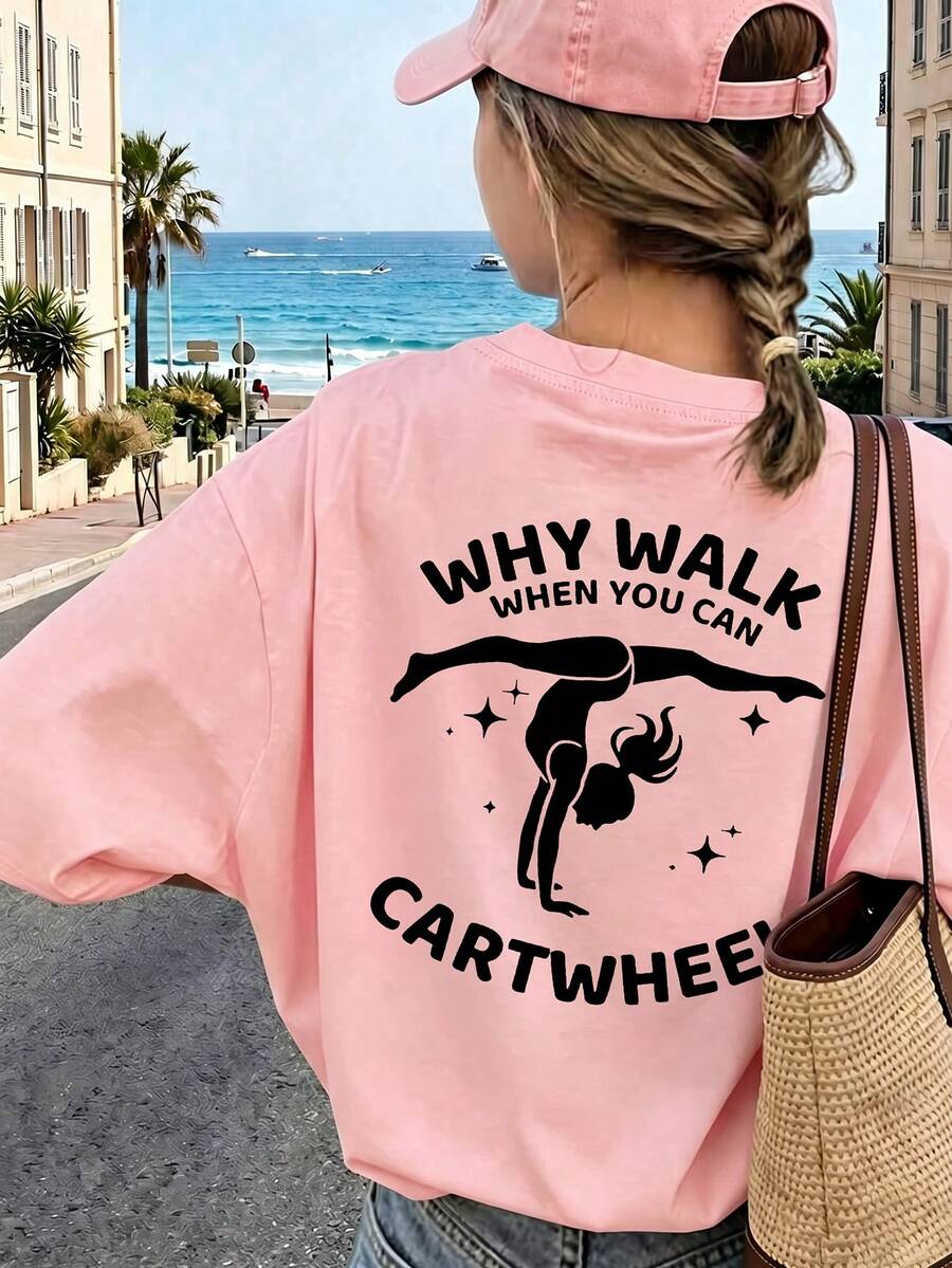 女童休闲印花圆领短袖连体衣，适合夏季学生和儿童穿着 - 舞蹈艺术风格T恤，激发想象力和自我表达，图案T恤，夏季上衣，青少年和儿童服装