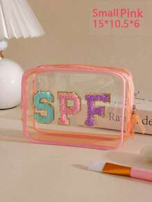 Bolsa de maquillaje impermeable y transparente con protección solar, diseño de bordado de toalla, cremallera impermeable y parche de forro polar portátil con protección solar. Almacenamiento de plástico EVA con protección solar - Multicolor - Ver 18