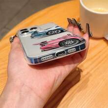 1 pieza Funda de teléfono con patrón de carreras negro & plateado compatible con teléfonos Apple - Multicolor - Ver 5