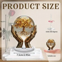 1/2 buah Ornamen Meja Pohon Kehidupan Akrilik Datar 2D, Desain Bola Kristal Genggam Emas, Dudukan Meja Elegan, Cocok Untuk Rumah, Kantor, Rak Buku, Meja, Dekorasi Ruangan Estetik Modern - Basis berputar multiwarna - View 3