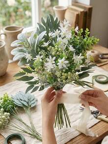28/14/1 pezzo - Set di steli di verde artificiale, profumo di rami verdi artificiali, foglie di eucalipto miste artificiali, include 8 tipi di piante e fiori finti, adatto per profumo da sposa, centrotavola, composizioni floreali, profumo fai-da-te, decorazione per la casa, decorazione per ristoranti, decorazione per hotel, decorazione per camera da letto, decorazione per soggiorno, composizioni floreali da sposa e decorazione da tavolo (stili casuali) - Multicolore - Visualizzare 6