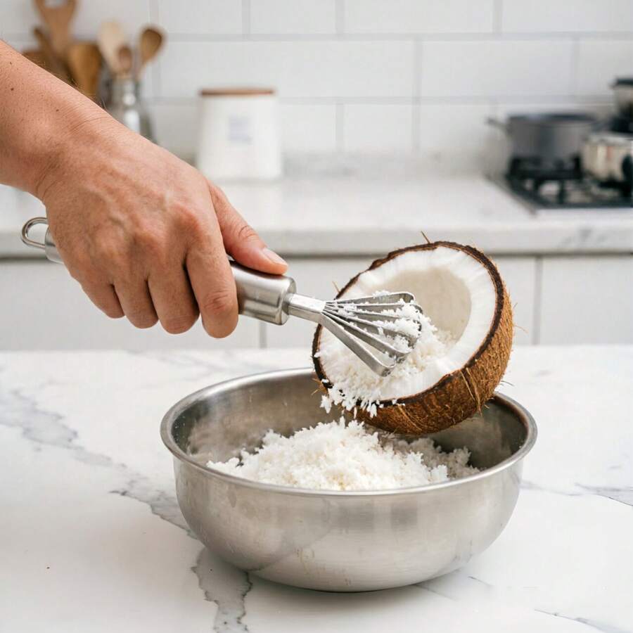 Stainless Steel Coconut Meat Remover - Multi-Claw Curved Scraper For Fresh Coconut, Mango, Chocolate. One-Piece Rust-Proof Design With Hanging Loop. , Easy-Clean & Efficient Kitchen Tool For Baby Food & Baking. Minimalist Industrial Style - Silver - View 1