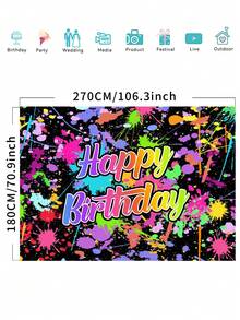 1件鮮豔塗鴉生日攝影背景布，彩色潑墨派對橫幅，新生兒生日派對拍照背景，室內外裝飾用品 - A - 查看 14