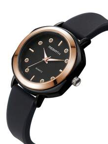 Rebirth Brand 1pc Women's Silicone Strap Minimalist Fashion Versatile Quartz Watch Suitable For Daily Decoration - Black - View 9