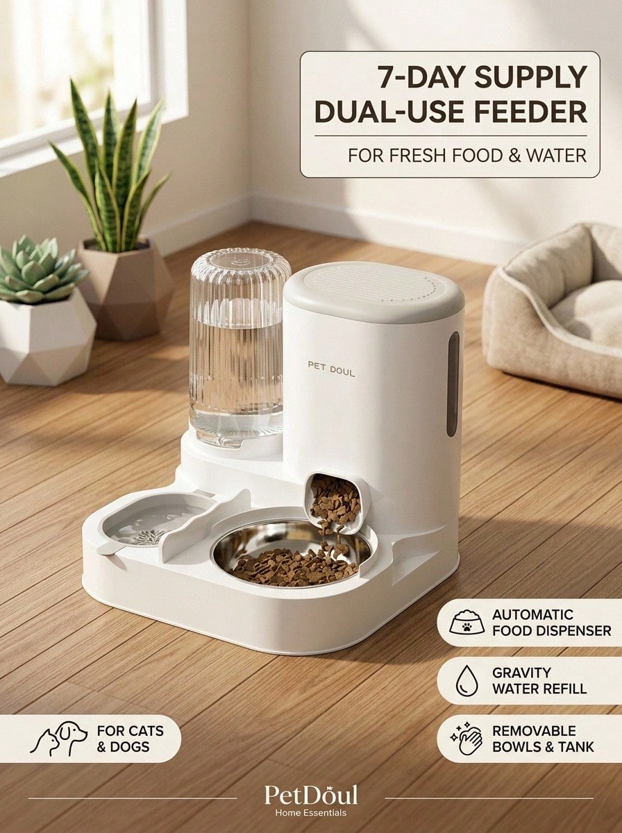 PETSIN 2-In-1 Pet Feeder & Water Dispenser, Large Capacity Dog Cat Food Water Bowl Set, No Spill, Easy Clean, For Small Medium Pets - 1L-2.2L - View 1