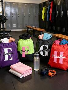 1pc Personalized Drawstring Sports Backpack With Lightweight Drawstring Bag - Can Be Printed With Your Name And Initials, Unique And Personalized - Multicolor - View 7