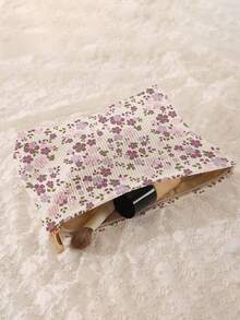 1pc Portable Cosmetic Storage Bag Floral Pattern Double-Sided Printed Travel Zipper Makeup Pouch Multifunctional Toiletry Organizer - Multicolor - View 4