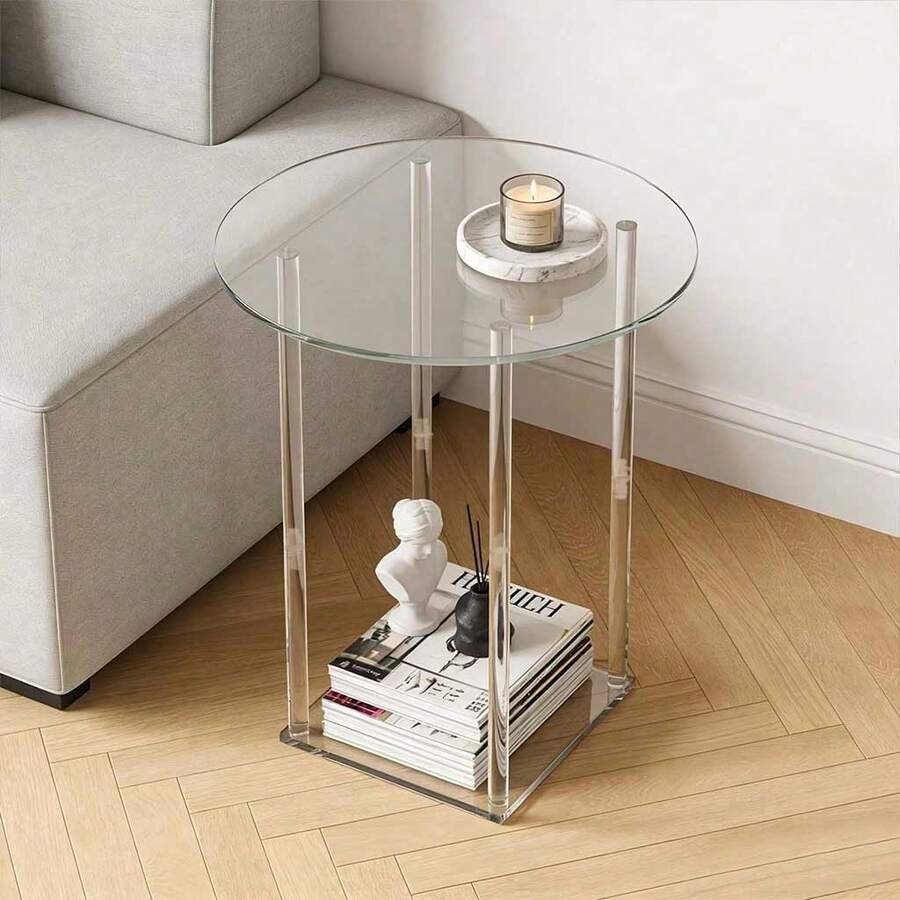 Acrylic Small Round/Rectangular/Curved Side Table, Transparent Coffee Table For Small Spaces, Suitable For Living Room And Sofa, Easy To Assemble, Modern Design - Acrylic - View 1