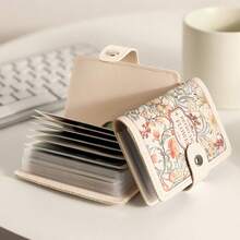 Vintage Oil Painting Floral Card Holder, PU Leather Button Closure, RFID Blocking Multi-Slot Card Wallet, Passport And Document Travel Organizer - Multicolor - View 5