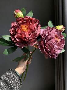 1pc High-Quality Vintage Style Artificial Peony Flower, Suitable For Home Decor, Wedding Aisle Floral Arrangements, Party Decorations, Artistic Floral Arrangements, Bouquet Accents, Table Centerpiece Decor, Wedding Florals, Indoor Greenery Landscaping, Compatible With Bedroom, Living Room And Various Home Settings. - Multicolor - View 2