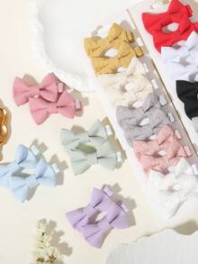 10pcs Solid Color Embroidered Bow Hair Clips, Spring/Summer Travel & Daily Outfit Accessories - Mixed color - View 4